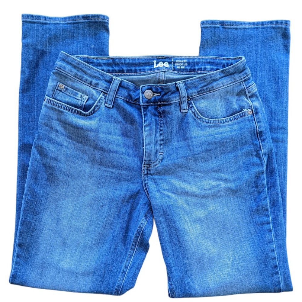 LEE Mens 6M Straight Tapered Leg Regular Fit Mid Rise Jeans Blue Stretch Denim